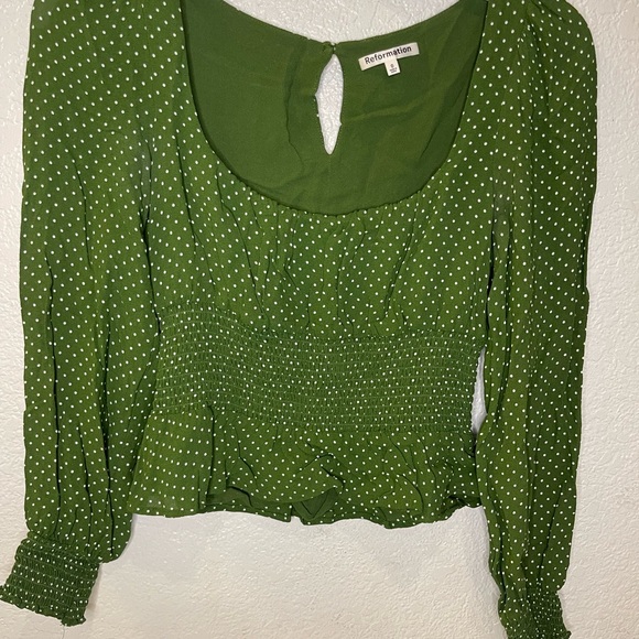 Reformation size 0 Peat Green Polka Dot Blouse - Picture 3 of 8